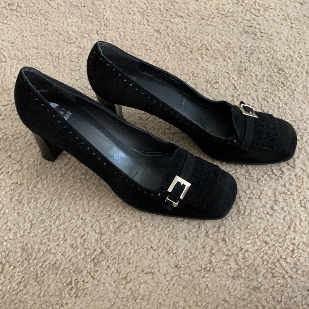 Stuart Weitzman black suede loafer with block heel - Picture 2 of 6